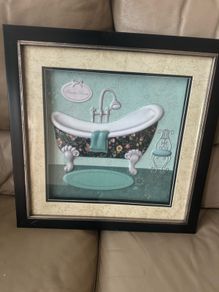 Vintage Bathroom glass covered Powder Room wall picture 16 inch x 16 Collection only