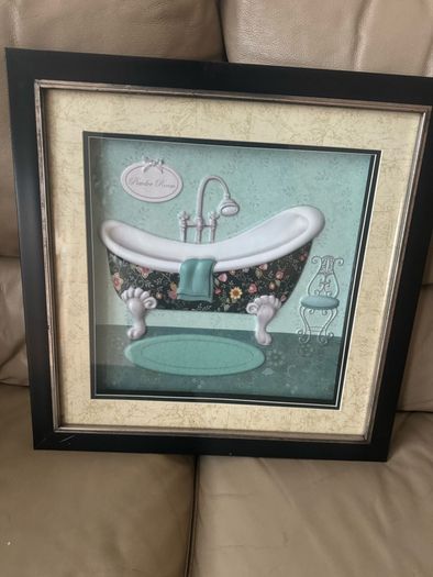 Vintage Bathroom glass covered Powder Room wall picture 16 inch x 16 Collection only