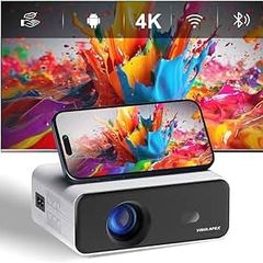 Upgraded Smart Mini Projector - Auto Keystone, Electric Focus, 4K Video Supported, WiFi 6, Bluetooth 5.2, Android 11 TV, Phone Control - Visulapex Portable Home Cinema for Indoor & Outdoor