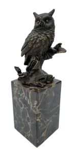 Bronze Owl Sculpture - Bronze, Marble, Signed