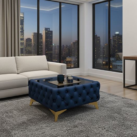 Luxury Velvet Chesterfield Coffee Table 63x63x35cm Square Velvet Free Delivery