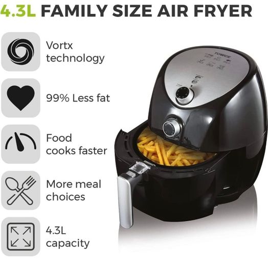 Family Size Air Fryer with Rapid Air Circulation, 60-Minute Timer, 4.3 Litre, 1500W, Black (FREE POSTAGE)