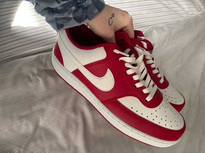 Nike court vision low white and red trainers