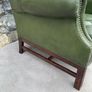 George III Style Deep Button Green Leather Wingback Armchair. Image 7