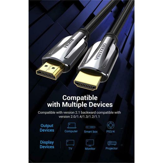 VENTION 3M Premium HDMI 2.1 UHD/3D 8K (7680x4320@60Hz) 48Gbps Luxury Model (Zinc Alloy/Cotton Braided/Gold Plated) Cable (Brand New/Warranty)