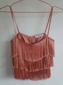 Mango MNG Dusty Rose Fringe Camisole Top - Size 8-10