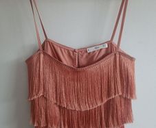 Mango MNG Dusty Rose Fringe Camisole Top - Size 8-10