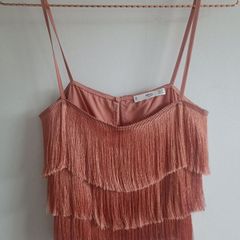 Mango MNG Dusty Rose Fringe Camisole Top - Size 8-10