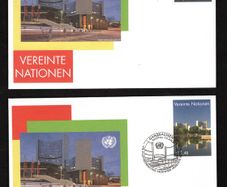 2009 United Nations Vienna pre-paid envelope (postal stationary) showing Vienna International Centre, which houses the United Nations Agency  mint and used on first day of issue 7th May 2009
