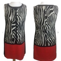 Dunnes Ladies Zebra Print & Red Colour Block Midi  Pencil Dress Uk 14