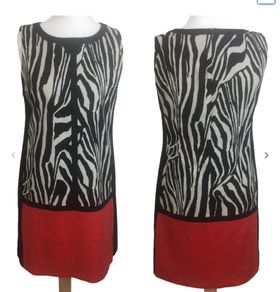 Dunnes Ladies Zebra Print & Red Colour Block Midi  Pencil Dress Uk 14