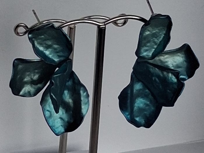 Iridescent Metallic Teal Irregular Petal Earrings
