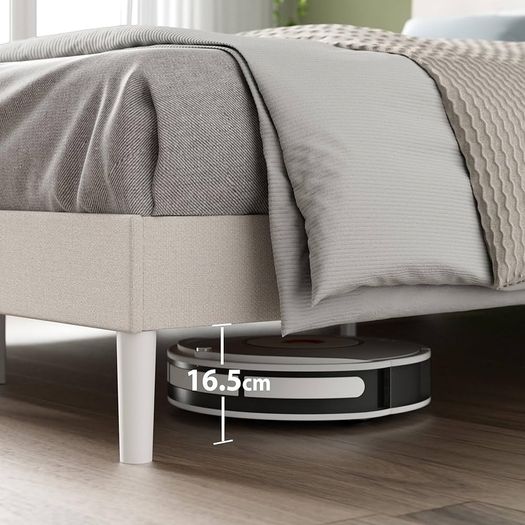Double Bed Frame with Headboard 4ft6 135 x 190 cm 11.8 Height Upholstered Bed Base Wooden Slat Support  Easy Assembly Off White