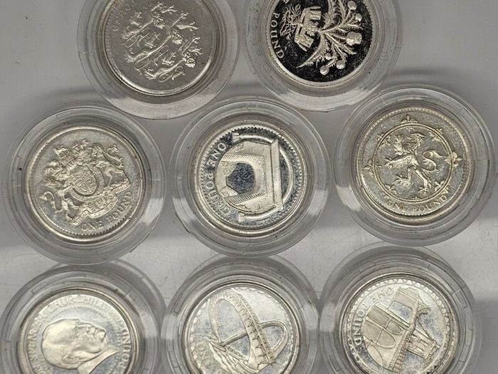 Great Britain Silver Proof 1984 1999 2007 2005 2004 2006 2003 1999 2002 1 Pound Silver Coins in Original Capsules