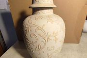 Beige Patterned Swirl Ginger Jar.