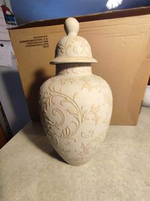 Beige Patterned Swirl Ginger Jar.