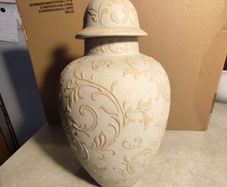 Beige Patterned Swirl Ginger Jar.