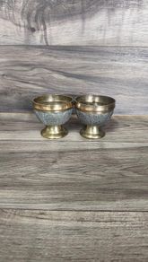 Vintage Brass Pompei Chalice Bowl Goblet Pair Twin Sand Cast Antique Collectable