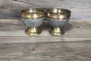 Vintage Brass Pompei Chalice Bowl Goblet Pair Twin Sand Cast Antique Collectable