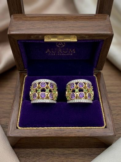 Silver earrings Harry Ivens Amethyst & Chrome Diopside Hoop Earrings