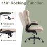 Ergonomic Office Chair Computer Chair Executive Office Chair with Flip Up Armrest High Back Rocking Function Height Adjustable Comfortable Desk Chair for Home Office Fabric Cream Image 8
