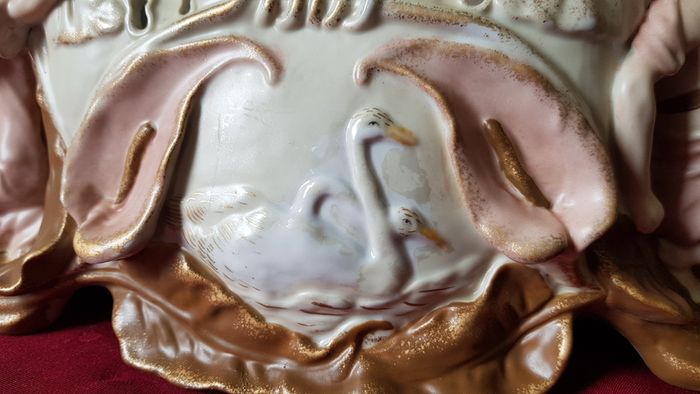 Circa 1897-1906 Collector's Piece Antique  Ernst Wahliss Depose EW Turn Wien Large Porcelain Centerpiece Vase / Jardiniere  Made In Austria