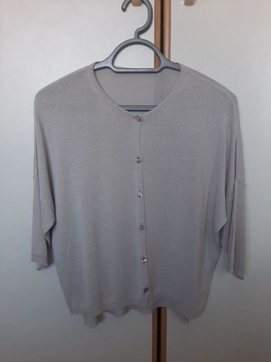 Fine Knit Silver Grey Cardigan with Jewelled Buttons