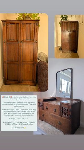 Antique Wardrobes + Vanity Dresser