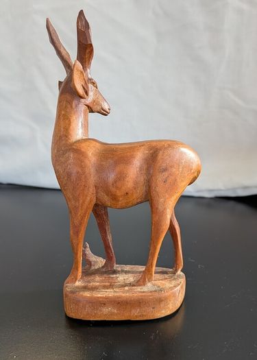 African Wooden Gazelle Antelope Calf Hand Carved Safari Sculpture
