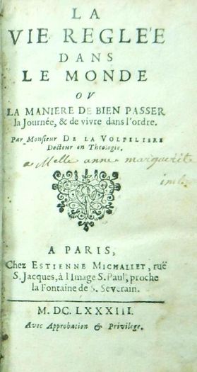 Rare Antique Book, Printed 1683, La Vie Reglee dans le Monde, French, gold tooling, raised bands, vintage book, old leather, 17th century, first edition,