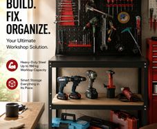 Heavy-Duty Garage Workbench with Pegboard Tool Storage & Shelving