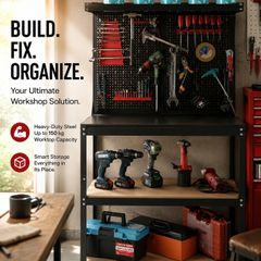 Heavy-Duty Garage Workbench with Pegboard Tool Storage & Shelving