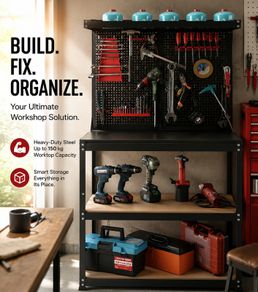 Heavy-Duty Garage Workbench with Pegboard Tool Storage & Shelving