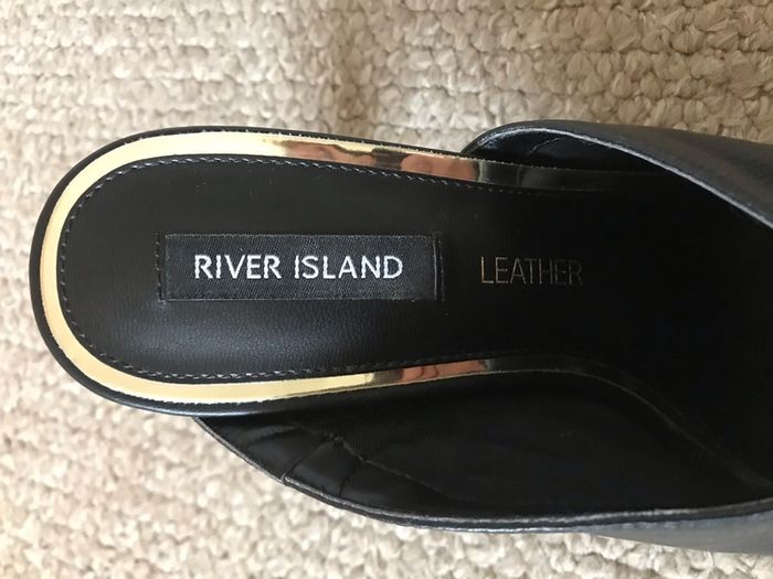 River Island black soft leather slip-on sandal size 5