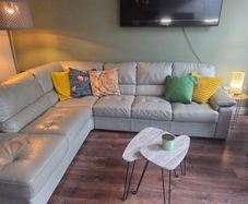 Italian Leather Taupe L Shap Sofa