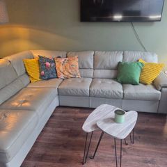 Italian Leather Taupe L Shap Sofa