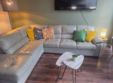 Italian Leather Taupe L Shap Sofa