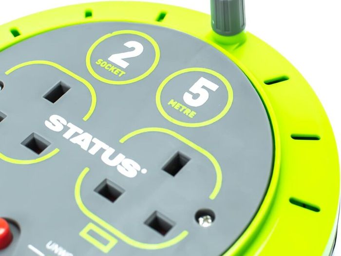 2 Socket Cable Reel | 5m Green Extension Lead | 13A with Thermal Cut Out | Heavy Duty Outdoor Extension Lead