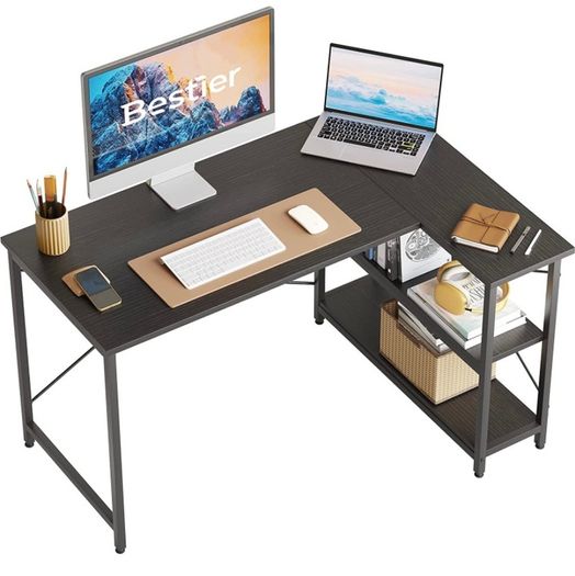 L Shaped Desk Small Corner Desk with Shelves 120CM Reversible Computer Desk Writing Table with Bookshelf for Home Office Small Space (FREE POSTAGE)