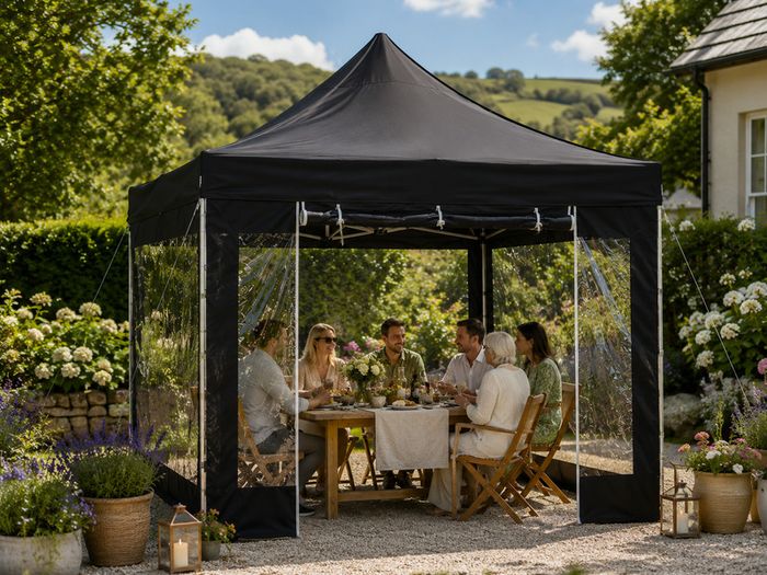 10ft x 10ft Black Pop-Up Gazebo with Clear Sidewalls & Wheeled Carry Bag 3m x 3m