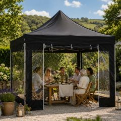 10ft x 10ft Black Pop-Up Gazebo with Clear Sidewalls & Wheeled Carry Bag 3m x 3m