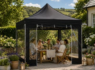 10ft x 10ft Black Pop-Up Gazebo with Clear Sidewalls & Wheeled Carry Bag 3m x 3m