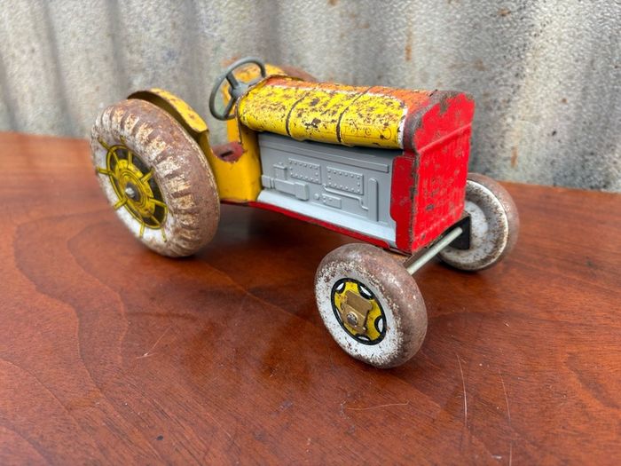 Vintage Mettoy red & yellow tinplate tractor