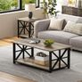 Modern Coffee Table with 2-Tier Storage, Wooden 100 cm Living Room Table with Round Corner, Centre Table with X-Frame Design for Home Office,Grey Wash Image 8