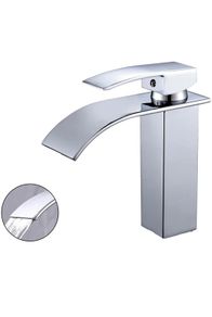 Waterfall Bathroom Taps, Bathroom Sink Monoblock Mixer Faucet Chrome(UK Standard) Basin Cold & Hot Water Chrome Plated Brass Tap