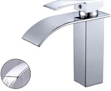 Waterfall Bathroom Taps, Bathroom Sink Monoblock Mixer Faucet Chrome(UK Standard) Basin Cold & Hot Water Chrome Plated Brass Tap