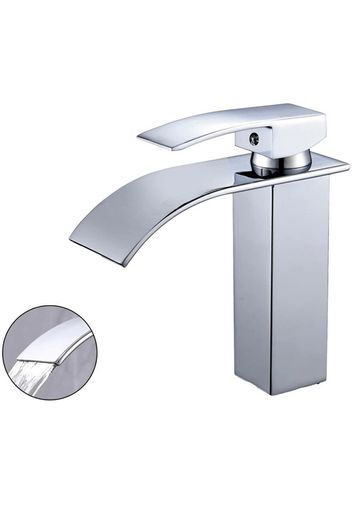 Waterfall Bathroom Taps, Bathroom Sink Monoblock Mixer Faucet Chrome(UK Standard) Basin Cold & Hot Water Chrome Plated Brass Tap