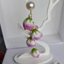 Cottagecore - Pink & White Rose Bud Round Pearl Stud Cascading Tassedl Earrings Image 3