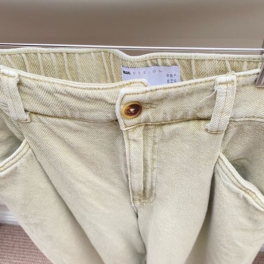 ASOS DESIGN Washed Khaki Laundered Cropped Wide Leg Trousers Pants - UK 10 12