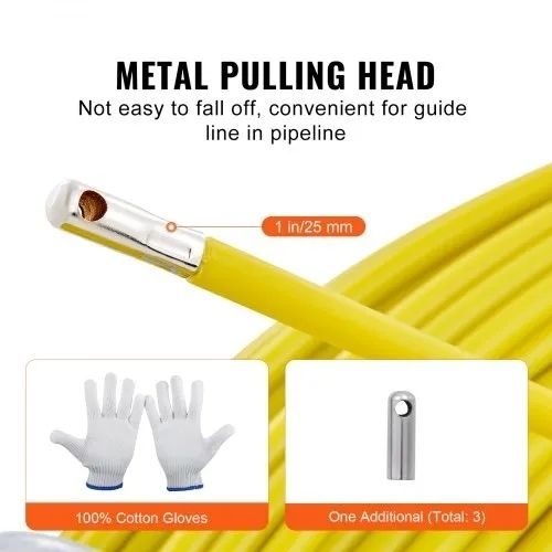 Fish Tape Fiberglass, 150.3 m, 8.0 mm, Duct Rodder Fishtape Wire Puller, Cable Running Rod with Steel Reel Stand, 3 Pulling Heads, Fishing Tools for Walls